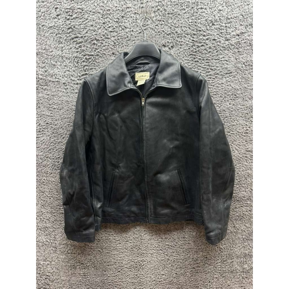 Vintage L.L. Bean Full Zip Insulated Leather Jacket Black‎ 0WK 67 Womens Size XL